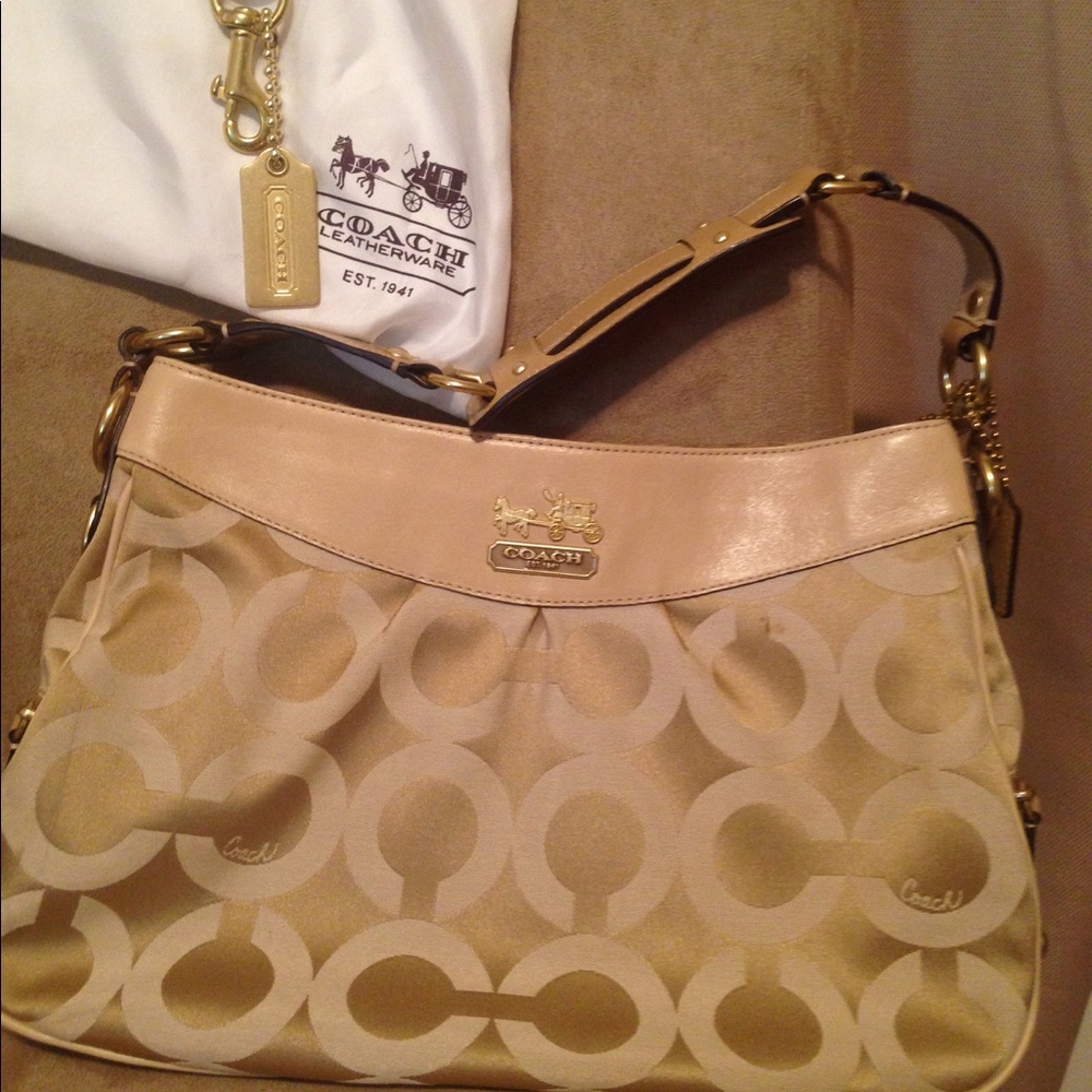 Coach Handbag. Tan/Gold
